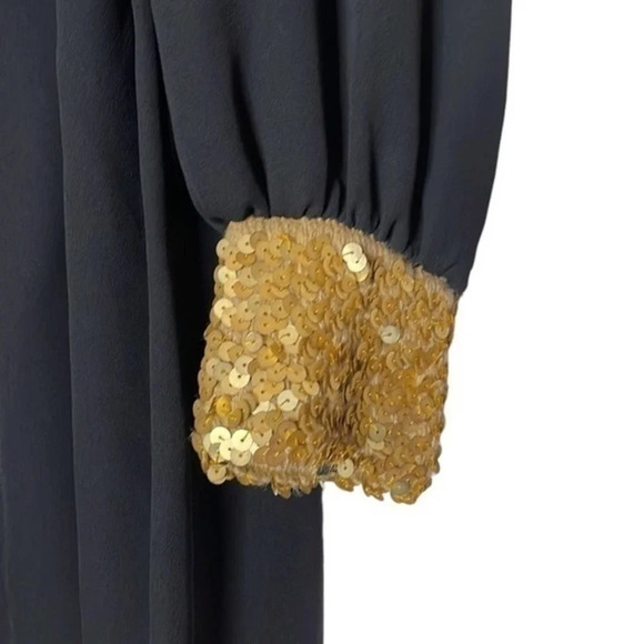 𝅺Vintage Chez California Designed by Tandy Black & Gold Sequined Dress Size 14W - Picture 3 of 7